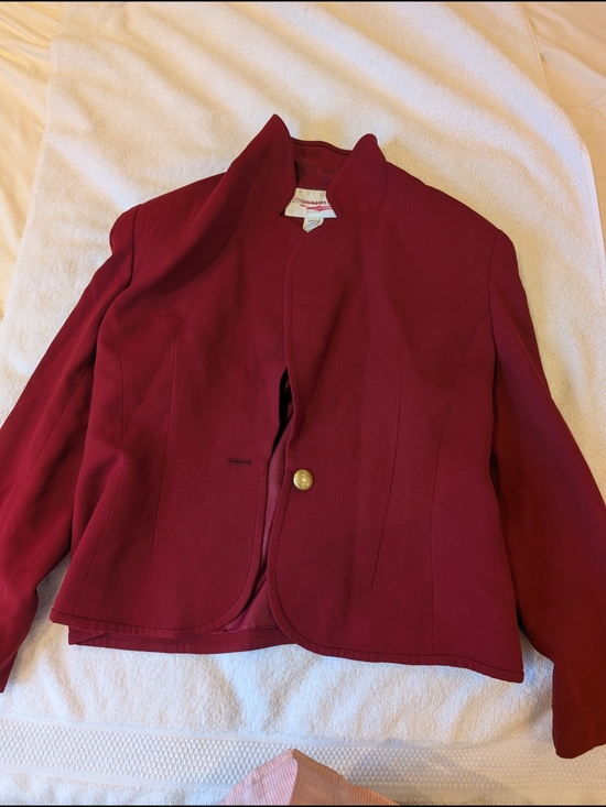 Jones New York Jackets & Blazers - Vintage Jones New York 100% Pure Wool Blazer Red Burgundy Mandarin Collar 8P